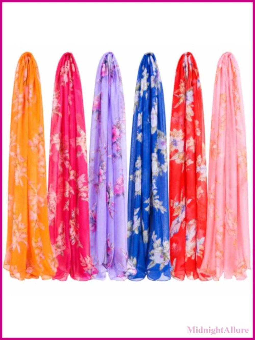 6 Pack Lightweight Georgette Floral Print Long Thin Scarf Shawl